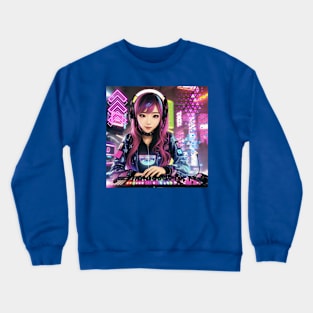 Female DJ Japanese Cyberpunk Vibes! Crewneck Sweatshirt